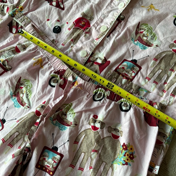 Nick & Nora Pink Sock Monkey Print 2 Piece Pajama Set Size XL Loungewear Casual - Picture 7 of 12